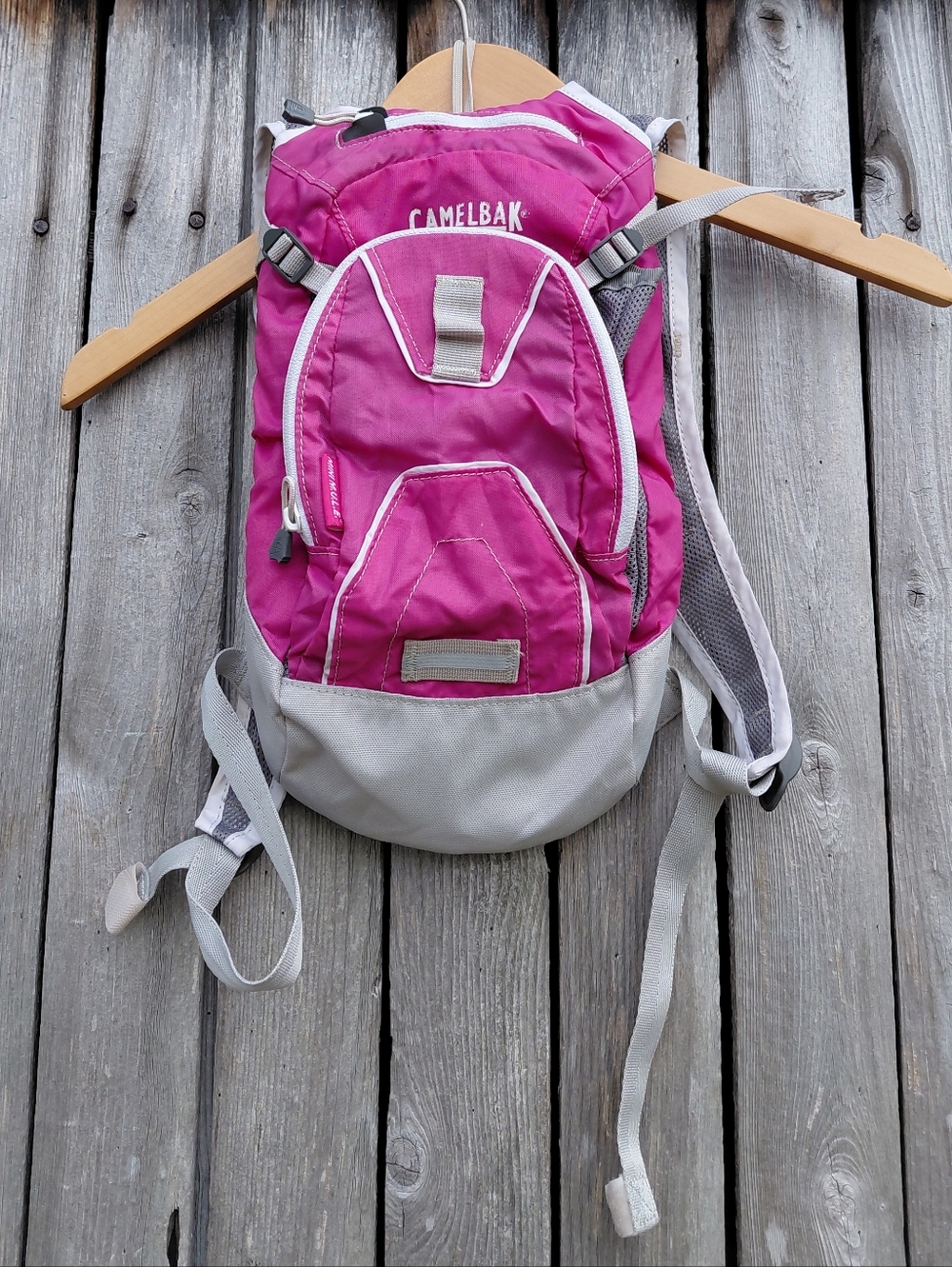 Purple magenta & gray Camelbak padded multi pocket small hiking water bag